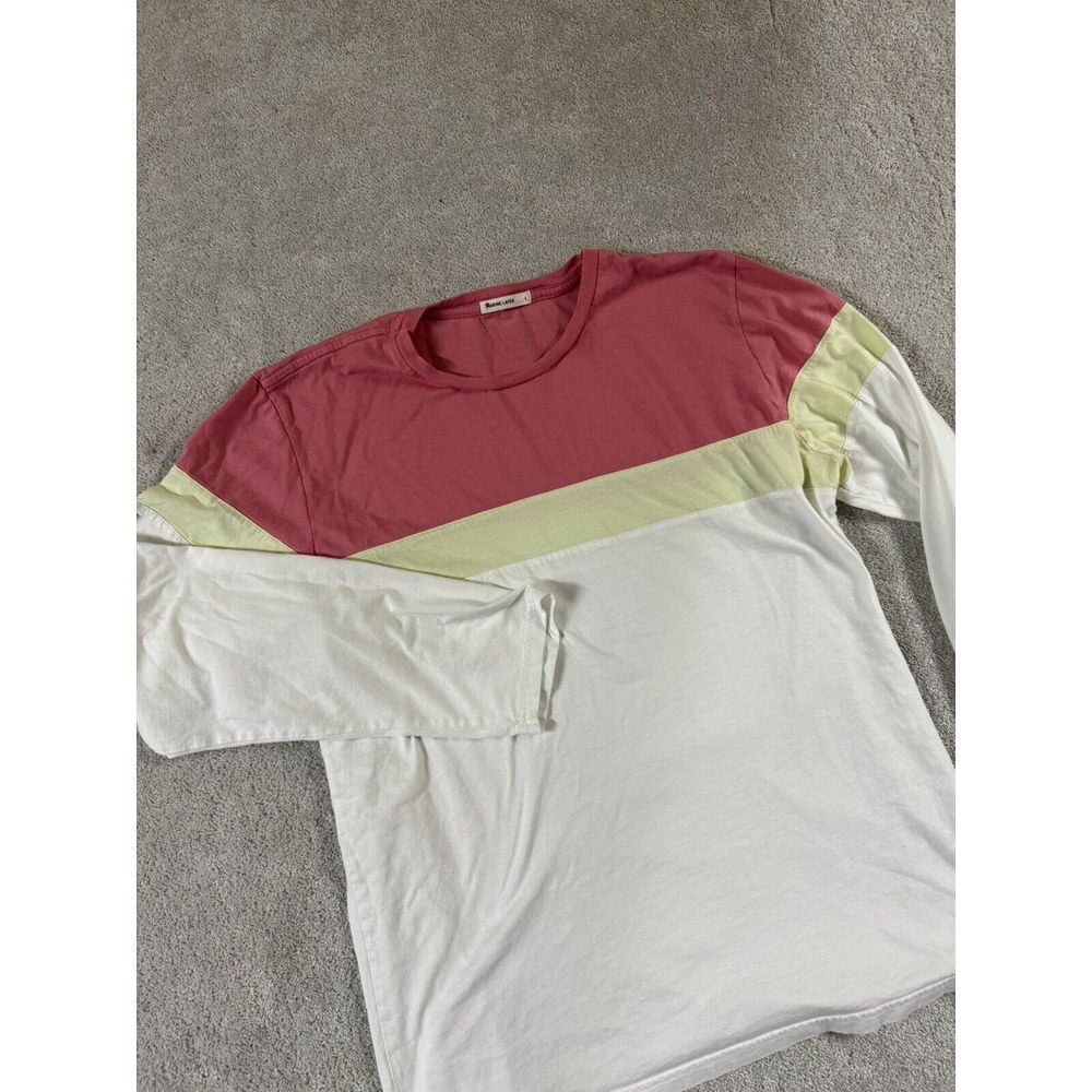 Marine Layer Jacob Long Sleeve Crew Tee Shirt Mens Large L White Lime Peach ***